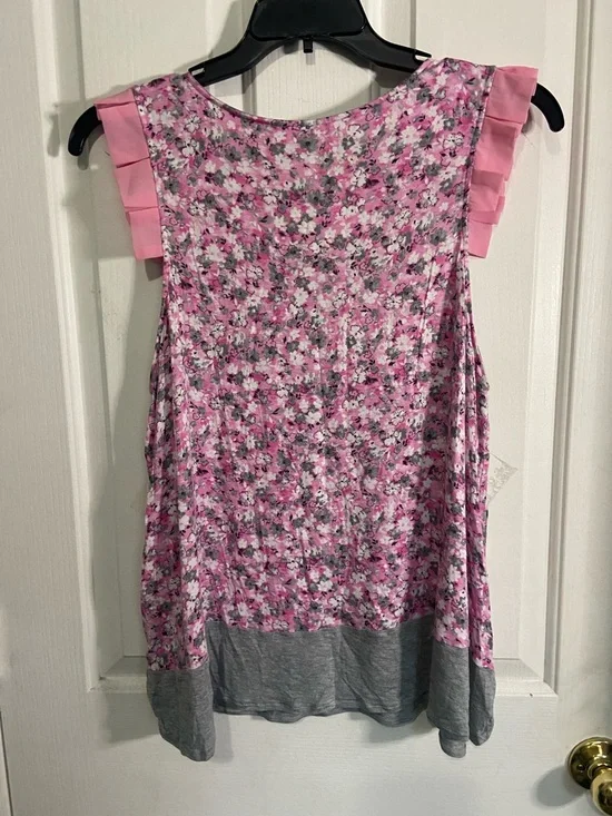 Simply Vera Vera Wang Pink Floral Ruffle-Trim Tank with Gray Hem - Picture 4 of 5
